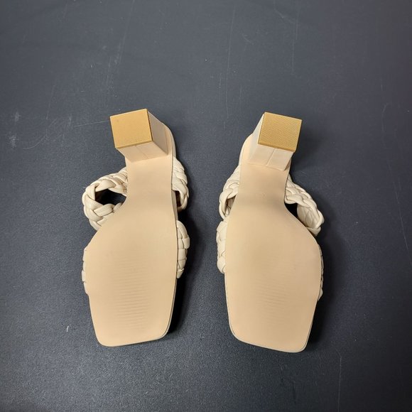 New Rilista Braided Heeled Tan Sandals Square Open Toe Chunky Block Mules 9 - Picture 7 of 11